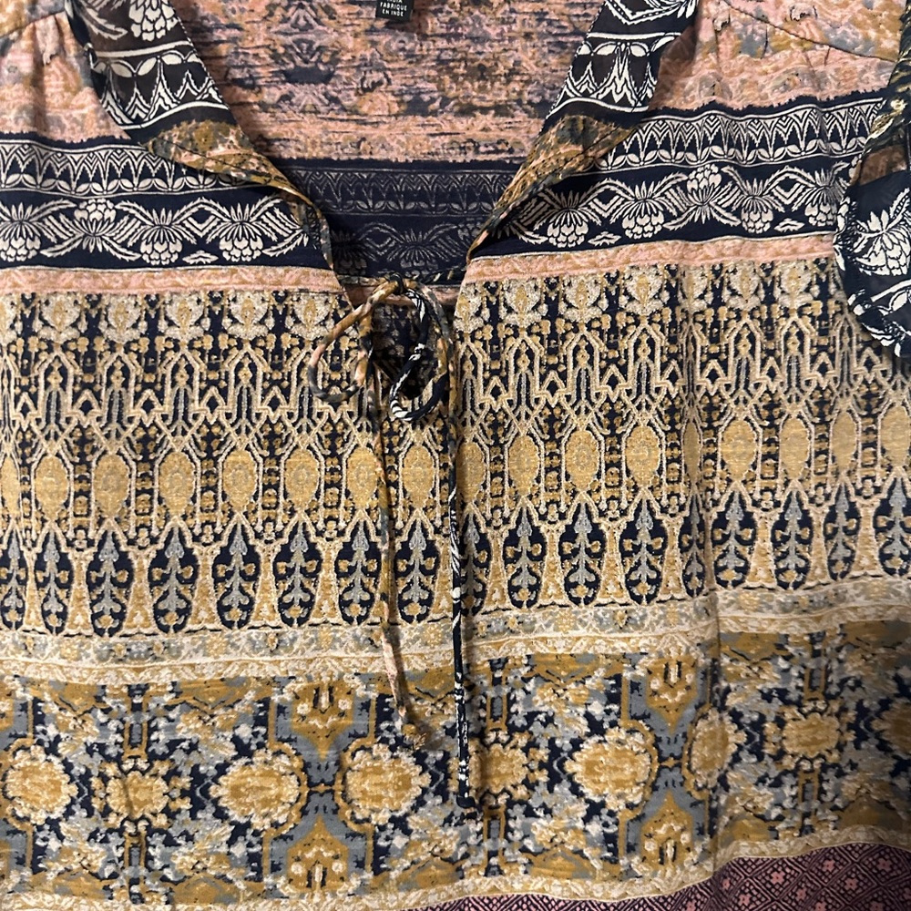 Lucky Brand Boho Print Blouse with Ruffle Trim - Picture 4 of 13
